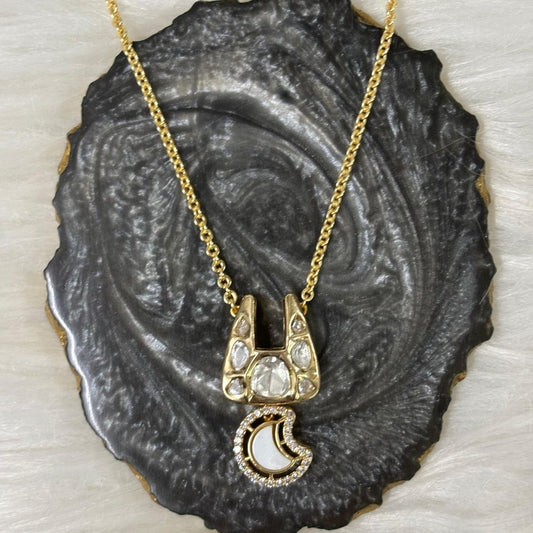 Gold-Plated Kundan Moon Chain Pendant