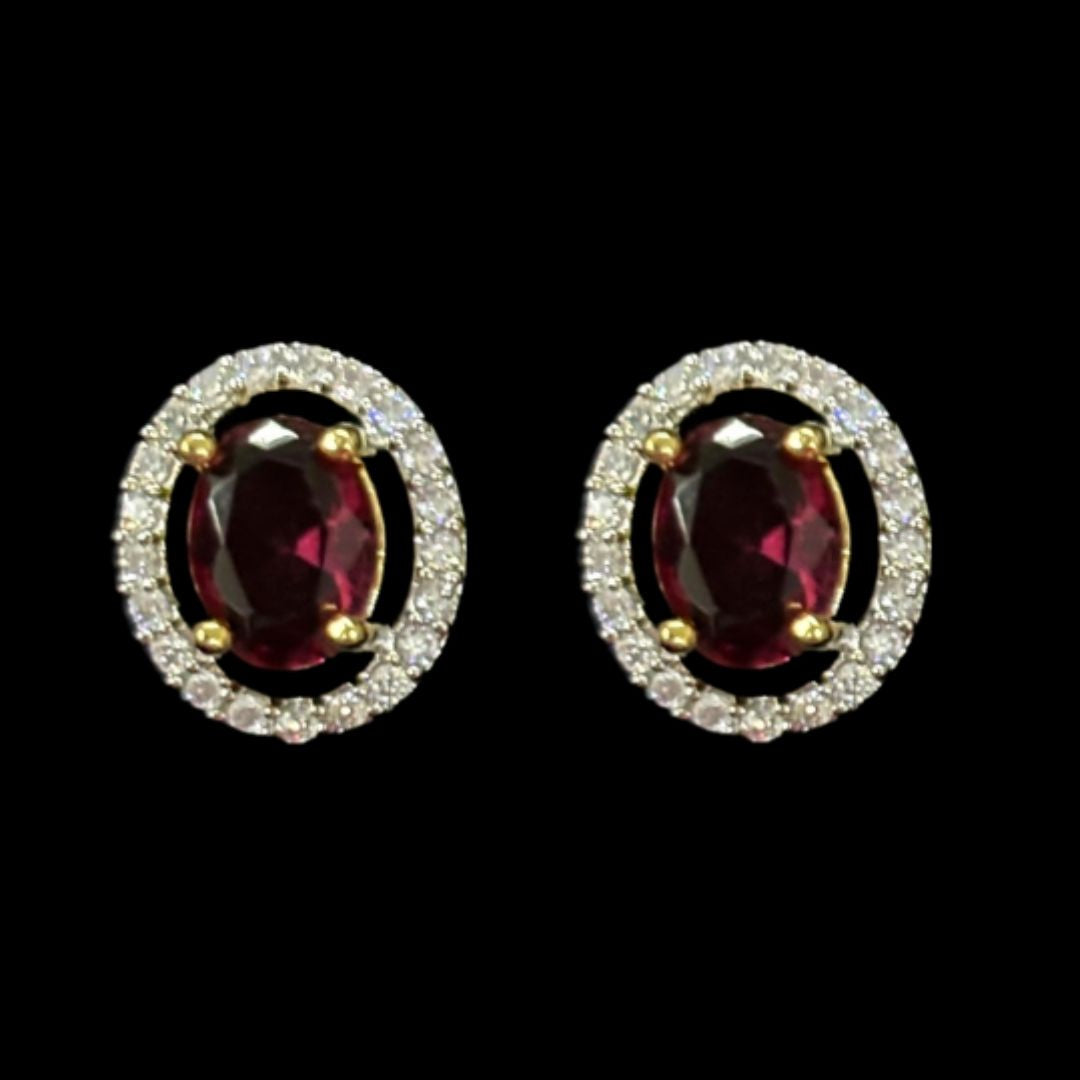 Red Ruby Luxe Gold-Plated Solitaire Halo Pendant & Earrings Set – A Regal Touch of Red