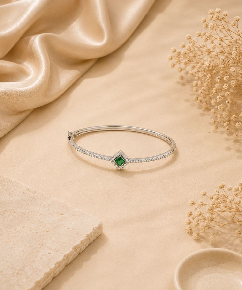 Rhodium Plated Cubic Zirconia Halo Style Bracelet
