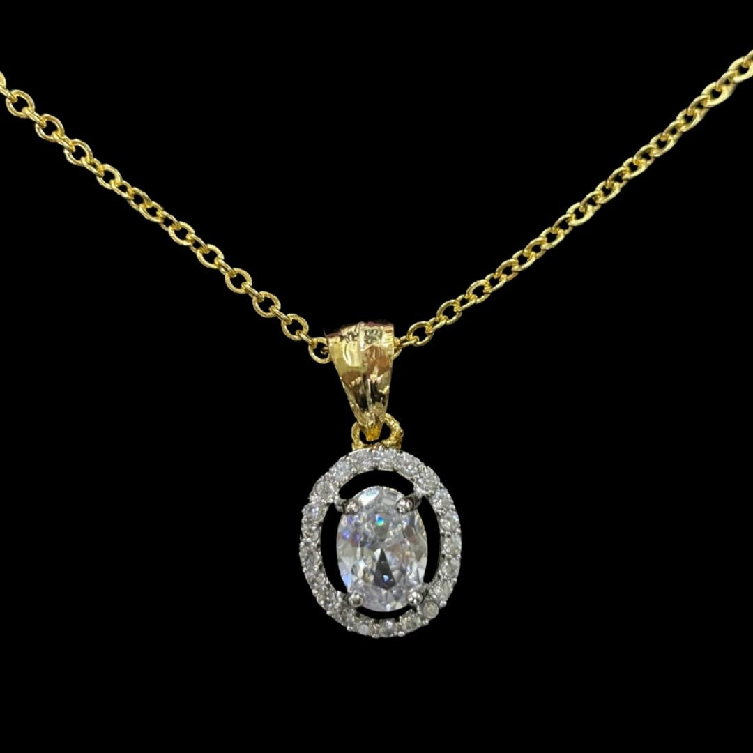 Gold-Plated Eternal Glow Solitaire Halo Pendant & Earrings Set