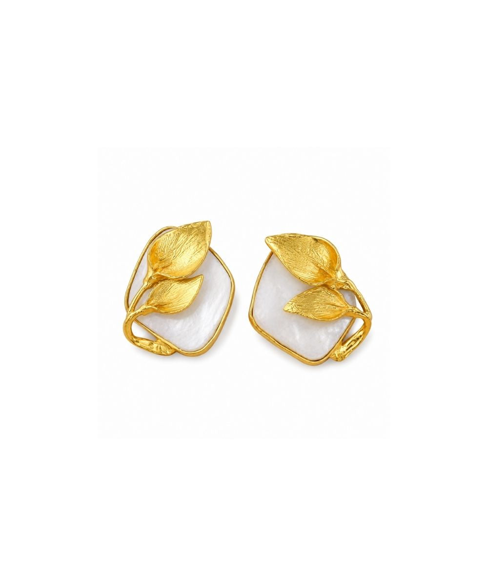 Gold Plated Mother of Pearl Stud Earrings
