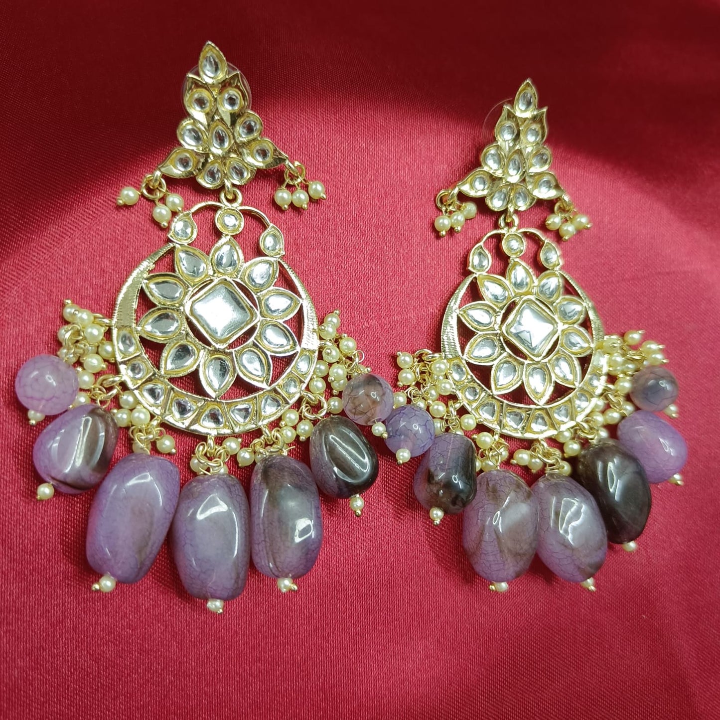 Bdiva 18K Gold Plated Amethyst Earrings with Semi Cultured Pearls.