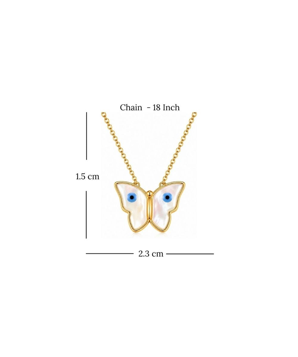 Gold Plated Butterfly Pendant with Evil Eye