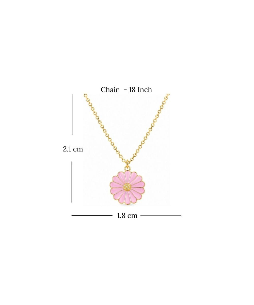 Gold Plated Pink Flower Pendant Necklace