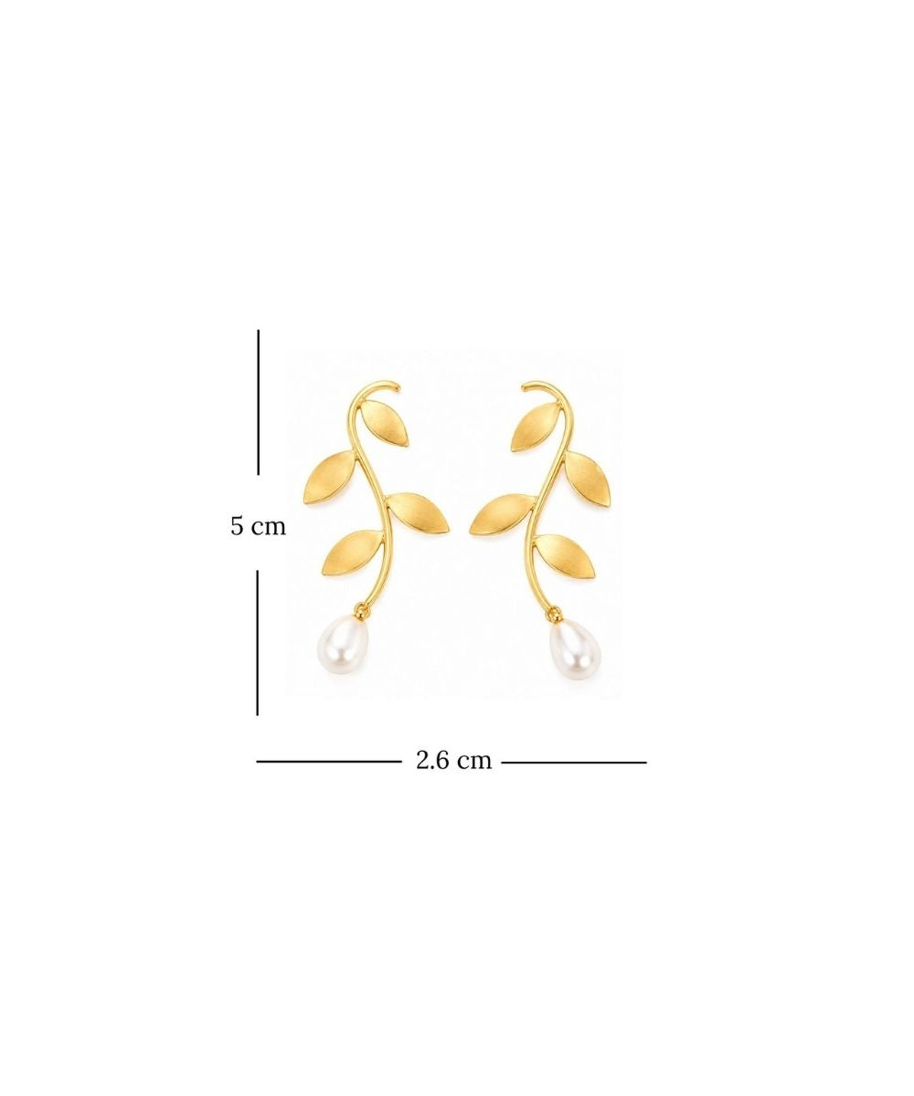 Gold-Plated Leaf Pearl Drop Earrings