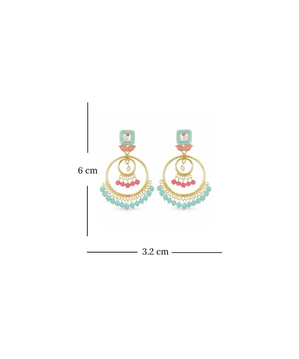 Gold-Plated Kundan Hoop Pearl Earrings