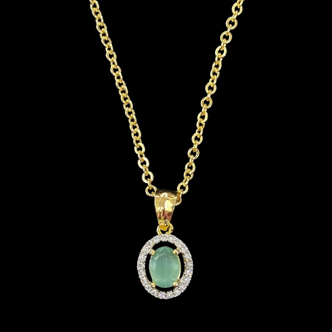 Green Topaz Luxe Gold-Plated Solitaire Halo Pendant & Earrings Set – A Regal Touch of Green