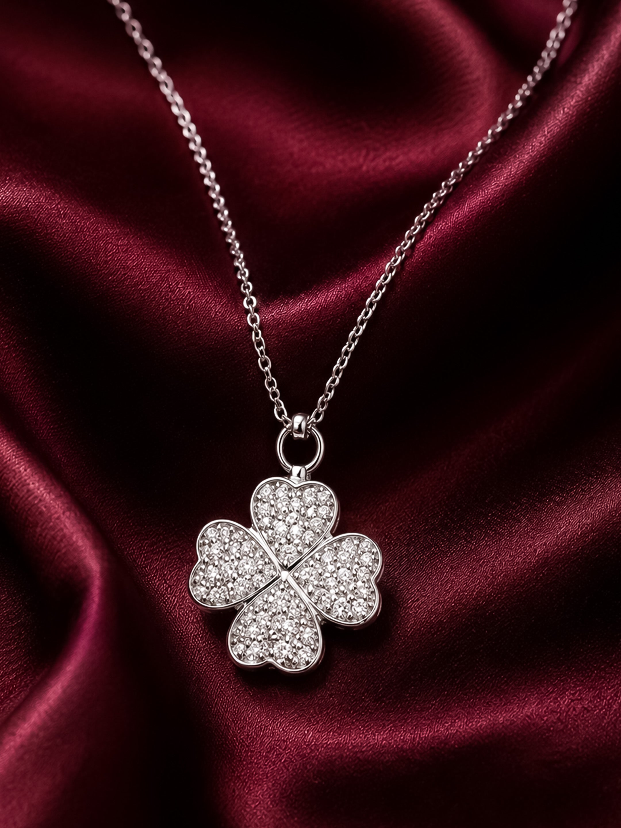 Rhodium Plated Clover Pendant with CZ Stones
