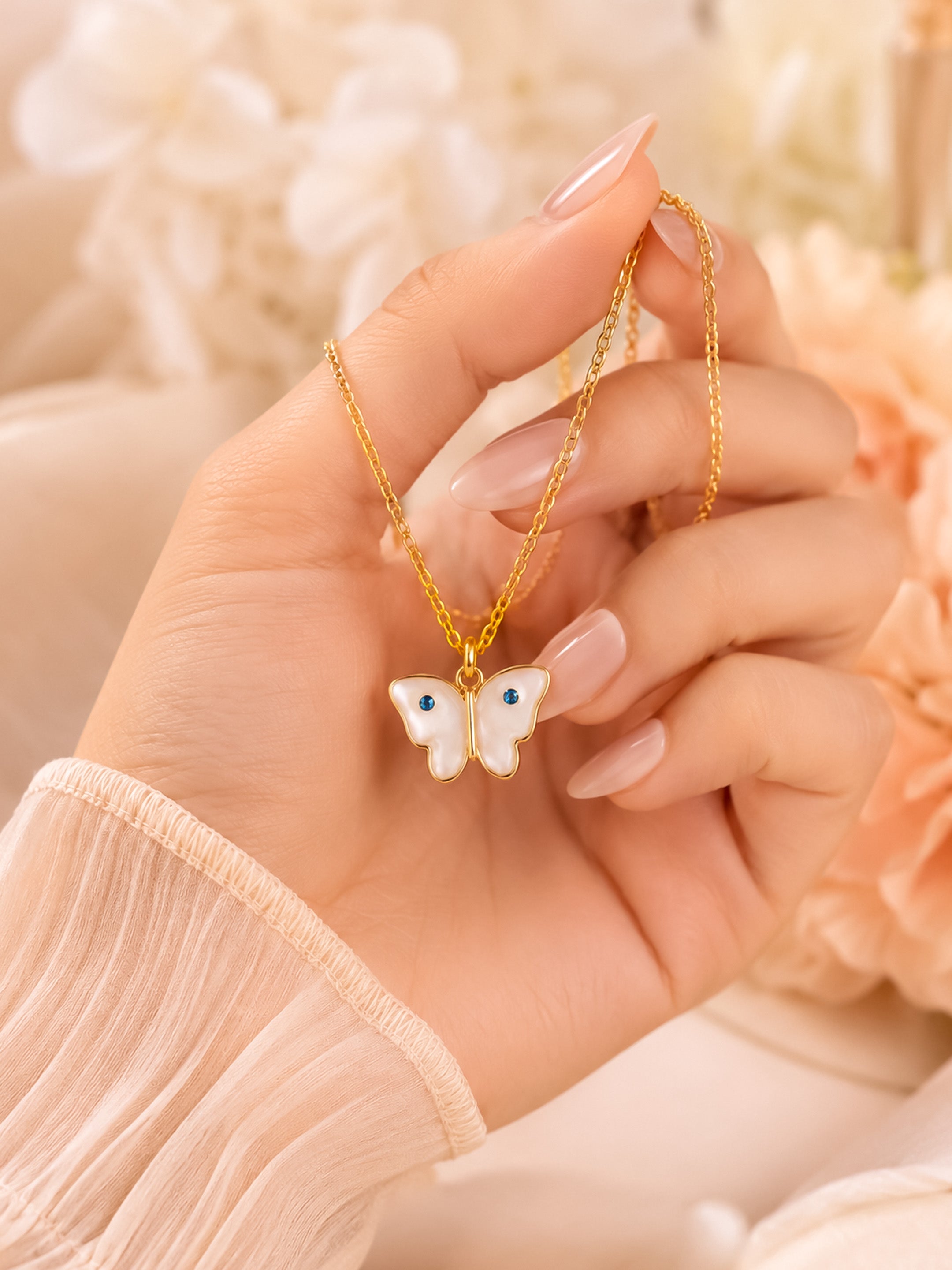 Gold Plated Butterfly Pendant with Evil Eye
