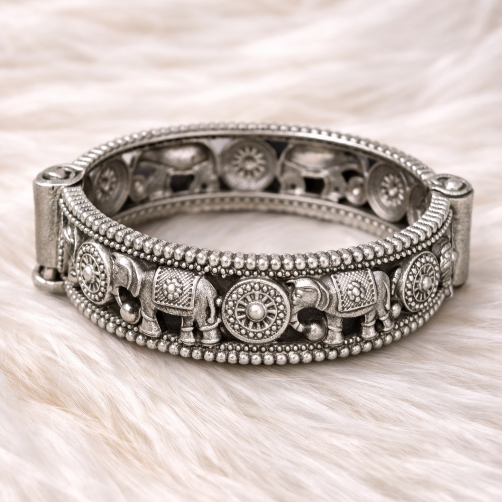 Oxidized Elephant Statement Bangle