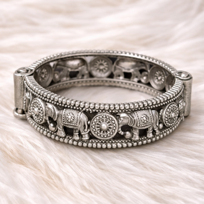 Oxidized Elephant Statement Bangle