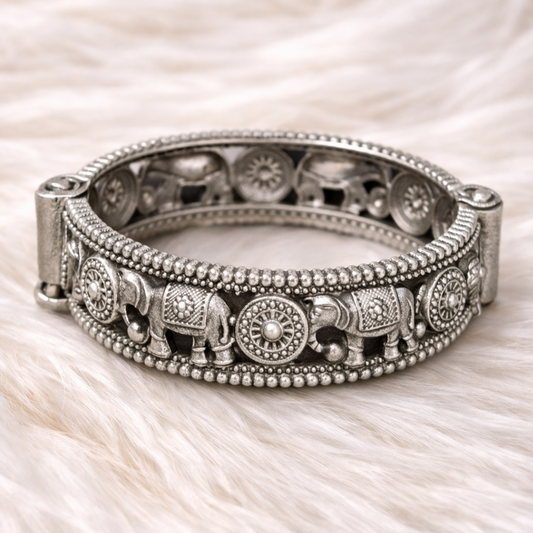Oxidized Elephant Statement Bangle