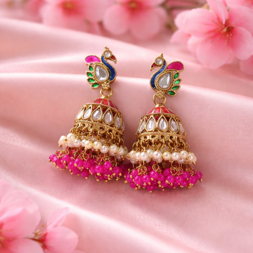Gold-Plated Peacock Kundan Earrings