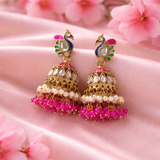 Gold-Plated Peacock Kundan Earrings