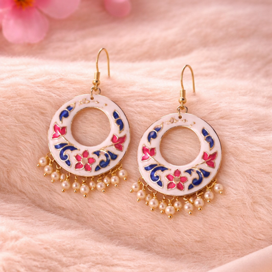 Gold-Plated Enamel Pearl Earrings