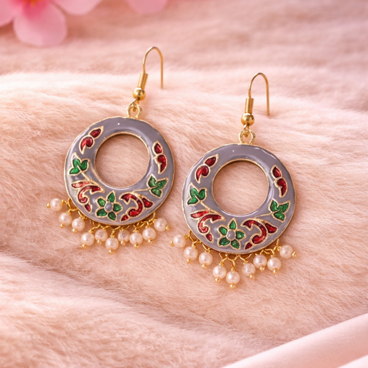 Gold-Plated Enamel Pearl Earrings