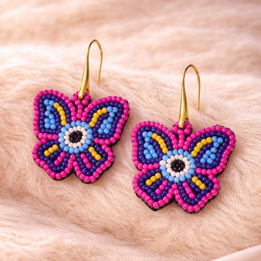 Multicolour Butterfly Seed Bead Earrings