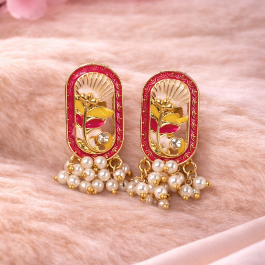 Gold-Plated Pink Pearl Stud Earrings