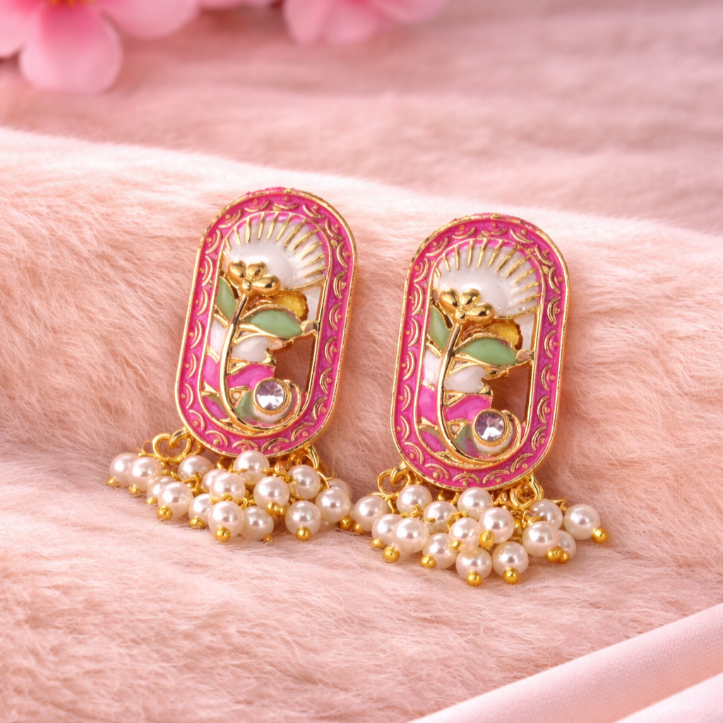 Gold-Plated Red Pearl Stud Earrings