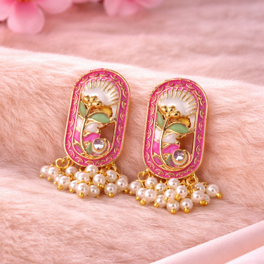 Gold-Plated Red Pearl Stud Earrings