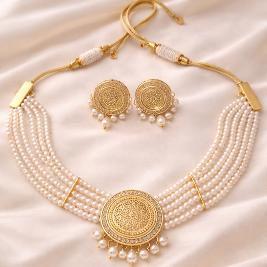 Gold Plated Semi Cultured Pearl Choker Set