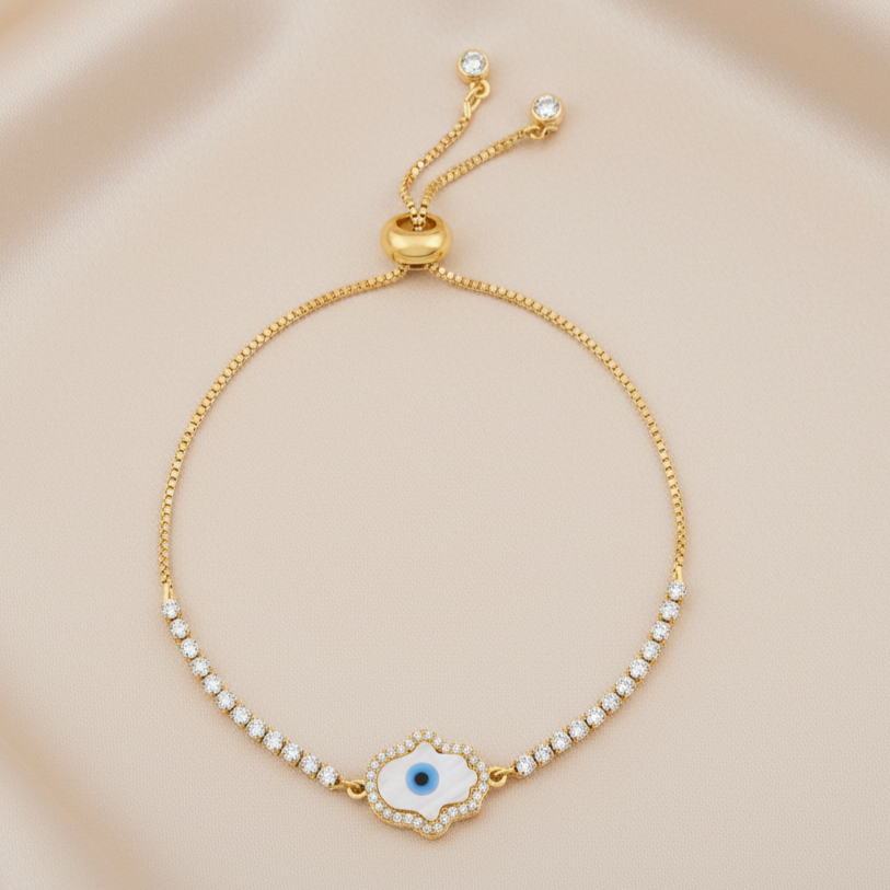 Gold Plated Evil Eye Hamsa Bracelet