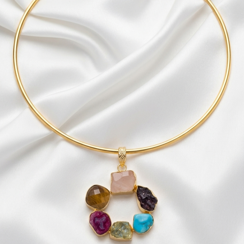 Circle Gold-Plated Multi-Stone Necklace