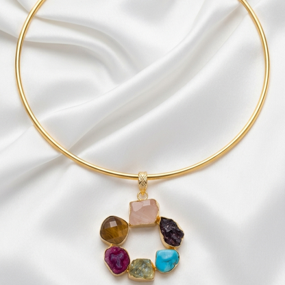 Circle Gold-Plated Multi-Stone Necklace