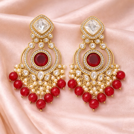 Gold Plated Red Chandbali