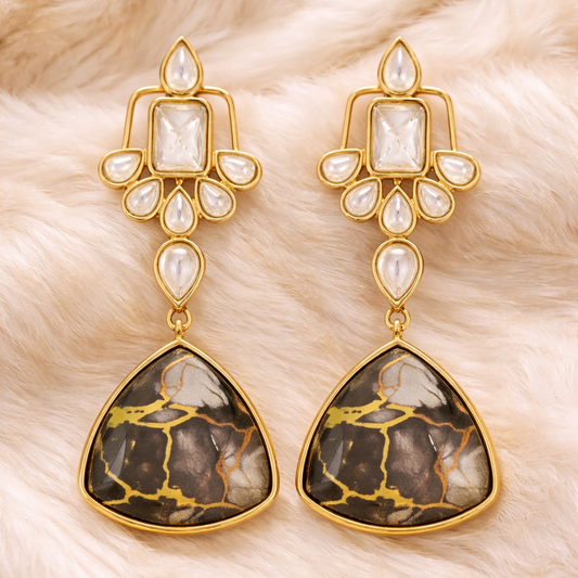 Gold Plated Black Kundan Earrings