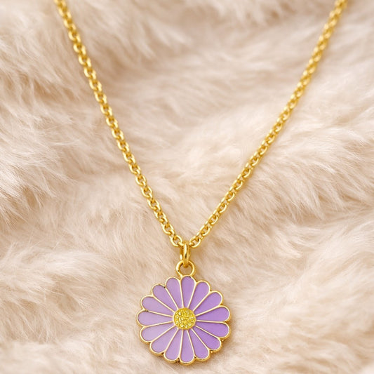 Gold Plated Purple Flower Pendant Necklace