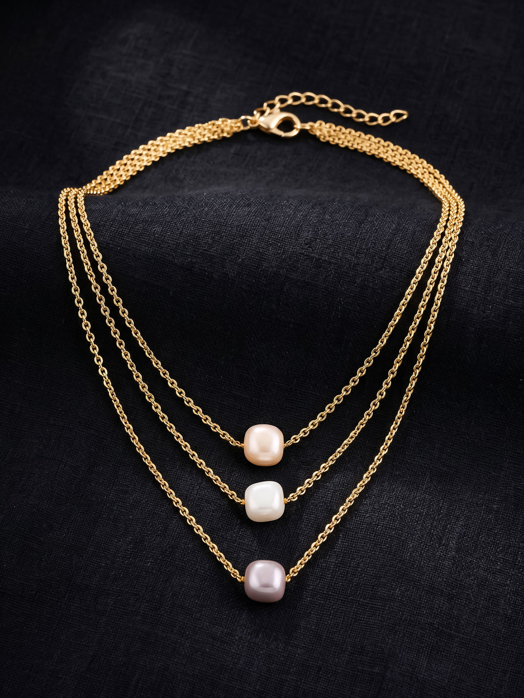 3-Layered Gold-Plated Pearl Necklace