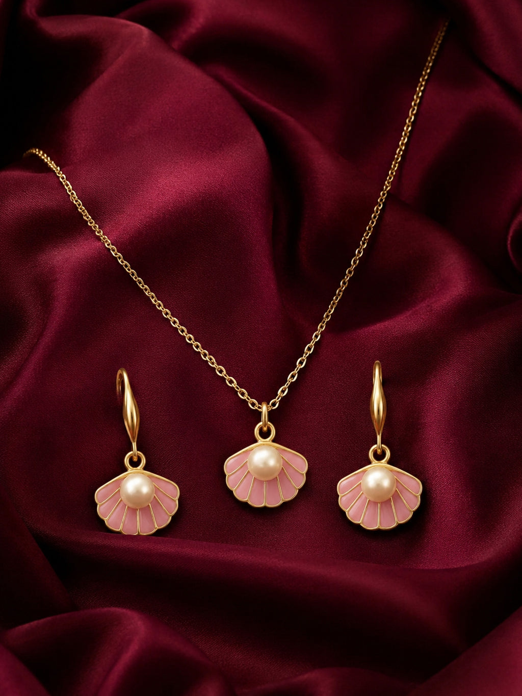 Gold Plated Pink Pearl Pendant Set