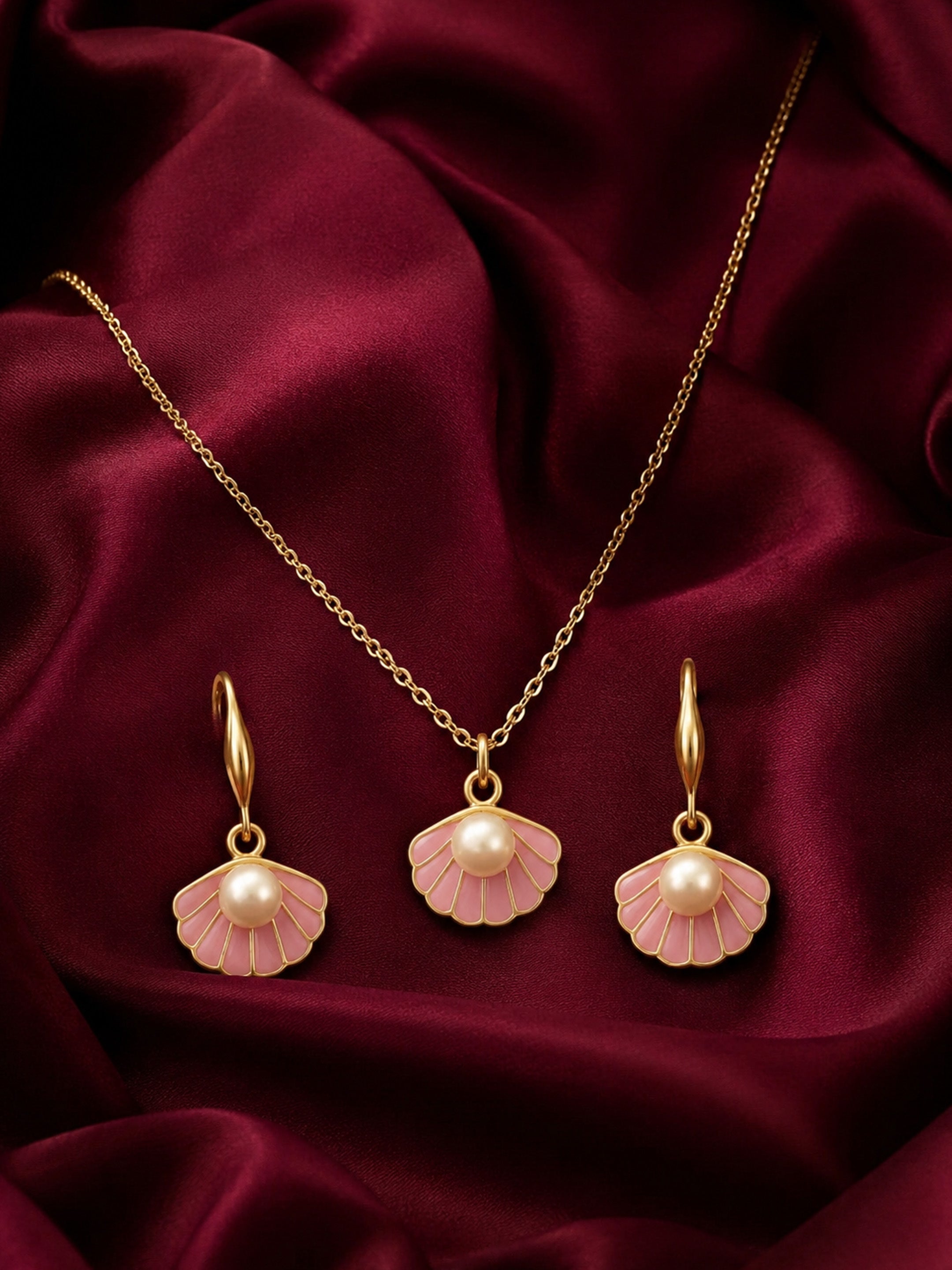 Gold Plated Pink Pearl Pendant Set