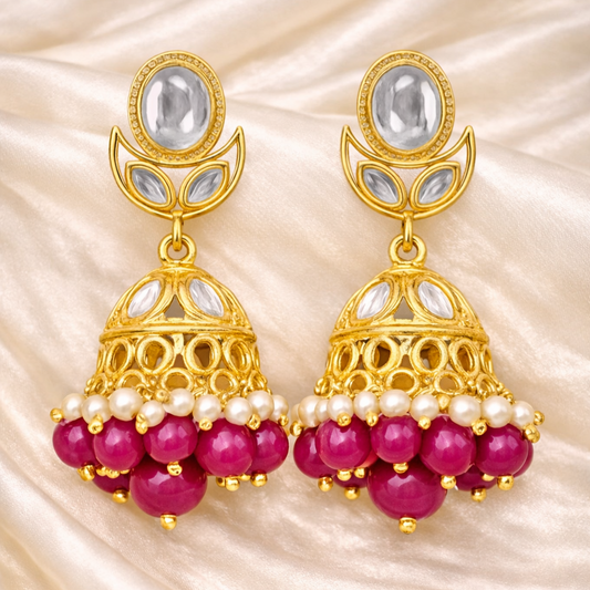 Gold Plated Kundan Jhumki Earrings