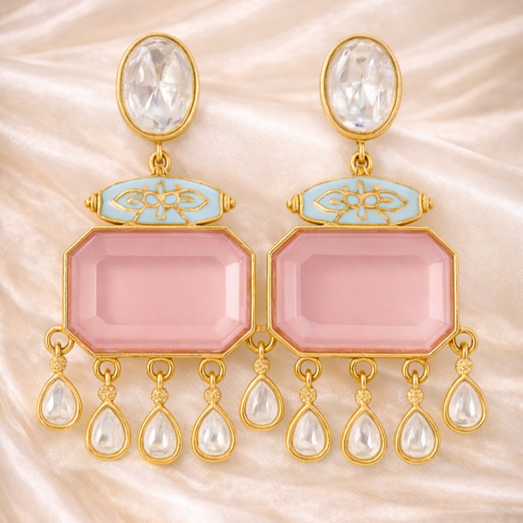 Gold Plated Meenakari Drop Earrings
