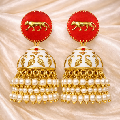 Gold Plated Enamel Jhumki Earrings