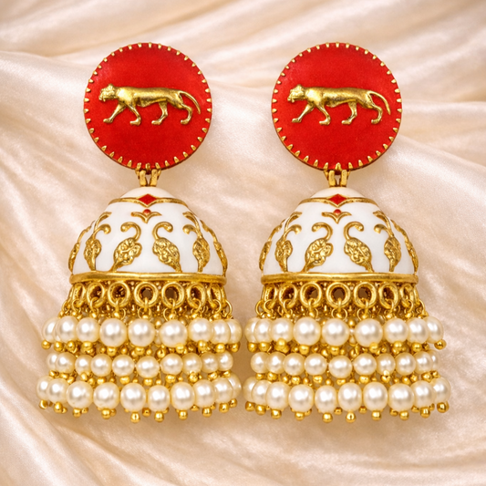 Gold Plated Enamel Jhumki Earrings
