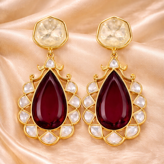 Gold Plated Red Ruby Earrings