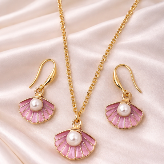 Gold Plated Pink Pearl Pendant Set