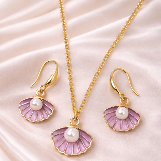 Gold Plated Purple Pearl Pendant Set