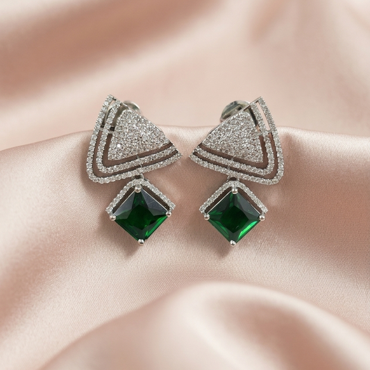 Rhodium Plated Green Topaz Earrings