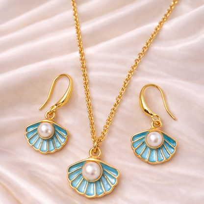 Gold-Plated Aqua Pearl Pendant Set