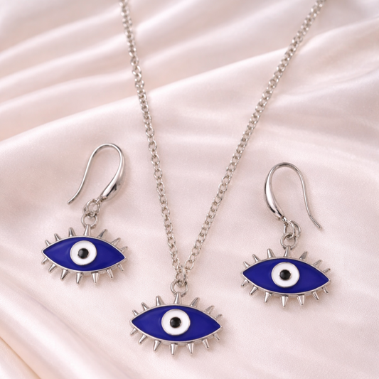 Rhodium-Plated Evil Eye Pendant Set