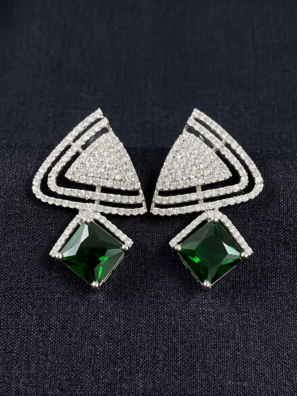 Rhodium Plated Green Topaz Earrings