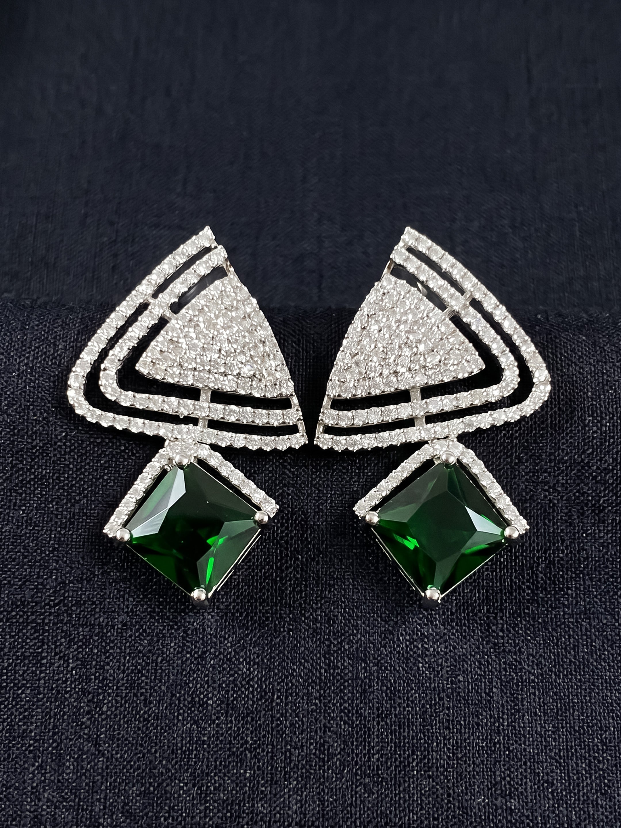Rhodium Plated Green Topaz Earrings