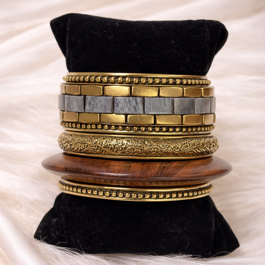 Gold Plated Stone Chips Set of Bangles