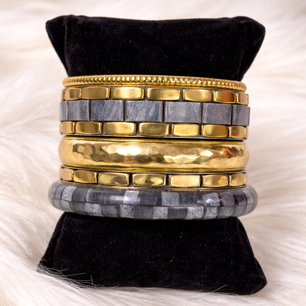 Gold Plated Stone Chips Set of Bangles