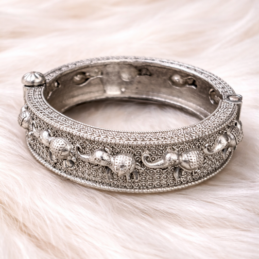 Oxidized Elephant Statement Bangle