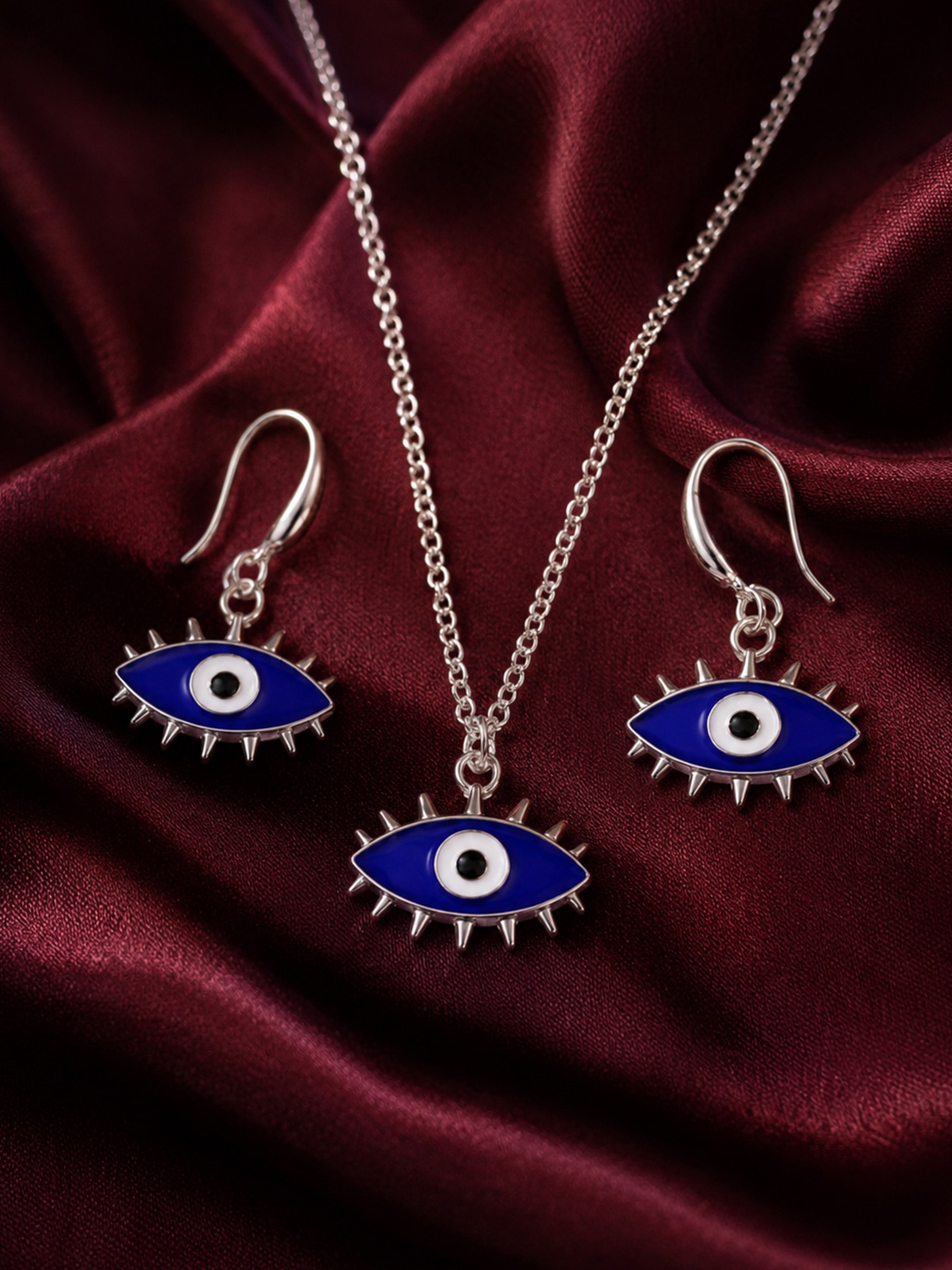 Rhodium-Plated Evil Eye Pendant Set
